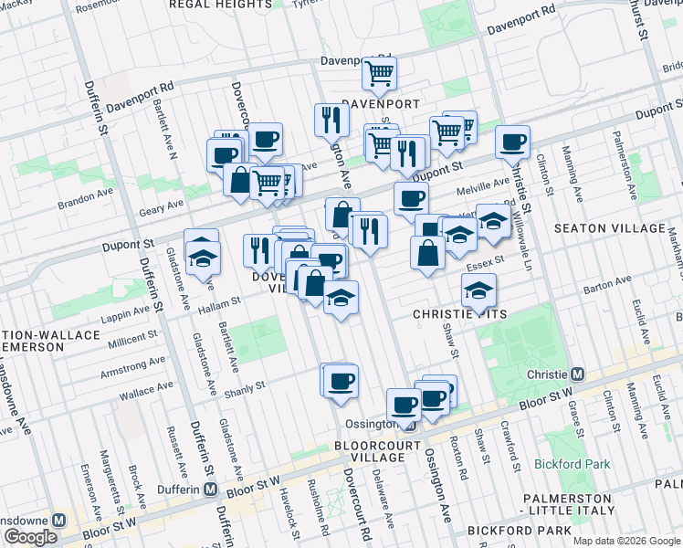map of restaurants, bars, coffee shops, grocery stores, and more near 81 Hallam Street in Toronto