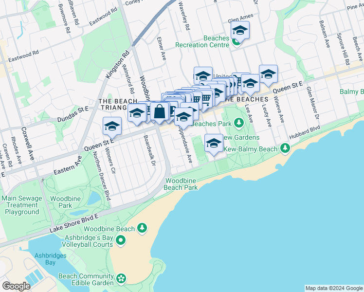 map of restaurants, bars, coffee shops, grocery stores, and more near 60 Kippendavie Avenue in Toronto