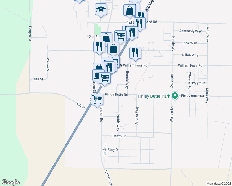 map of restaurants, bars, coffee shops, grocery stores, and more near 16440 Finley Butte Road in La Pine