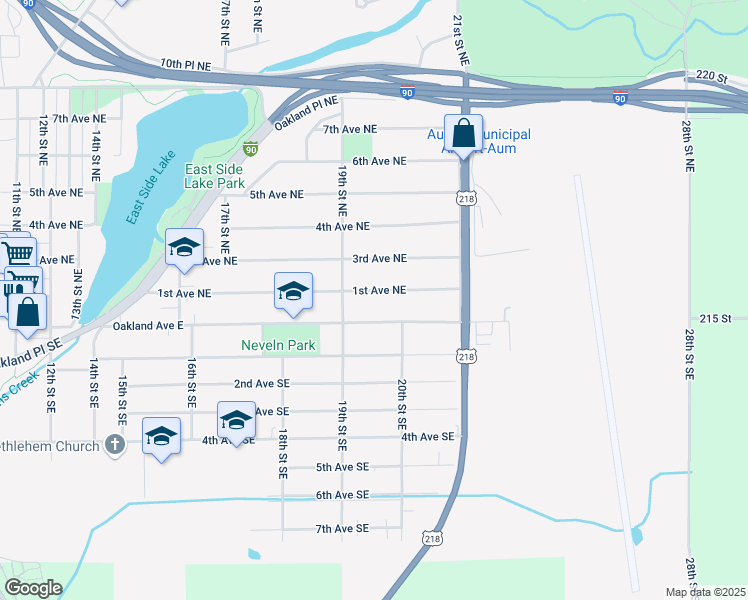 map of restaurants, bars, coffee shops, grocery stores, and more near 2015 1st Avenue Northeast in Austin
