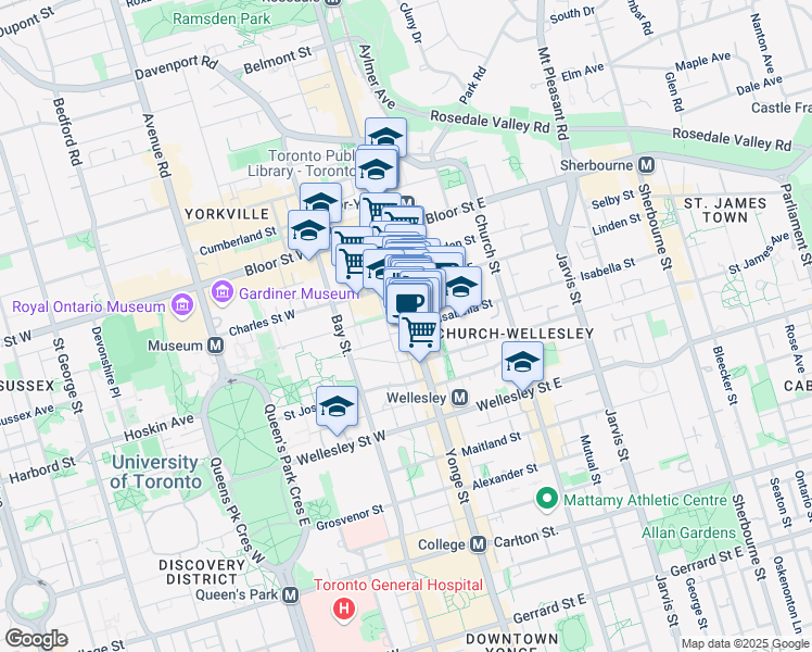 map of restaurants, bars, coffee shops, grocery stores, and more near in Toronto