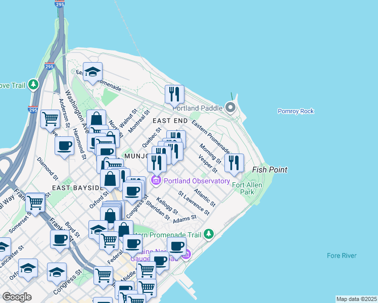 map of restaurants, bars, coffee shops, grocery stores, and more near in Portland