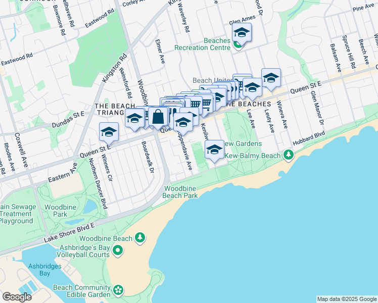 map of restaurants, bars, coffee shops, grocery stores, and more near in Toronto