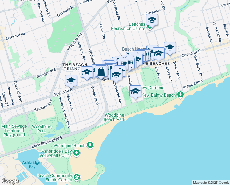 map of restaurants, bars, coffee shops, grocery stores, and more near in Toronto