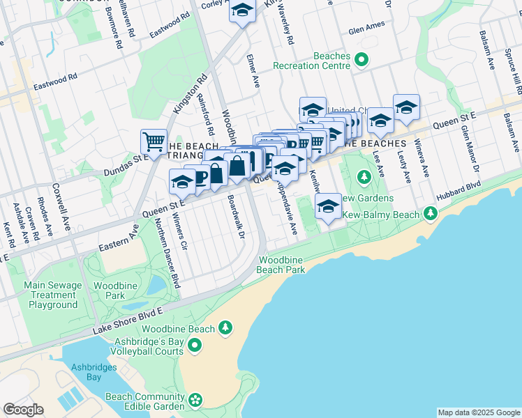 map of restaurants, bars, coffee shops, grocery stores, and more near in Toronto