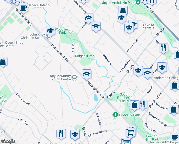 map of restaurants, bars, coffee shops, grocery stores, and more near 8 Joanne Court in Brampton