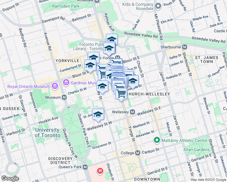 map of restaurants, bars, coffee shops, grocery stores, and more near 75 Saint Nicholas Street in Toronto