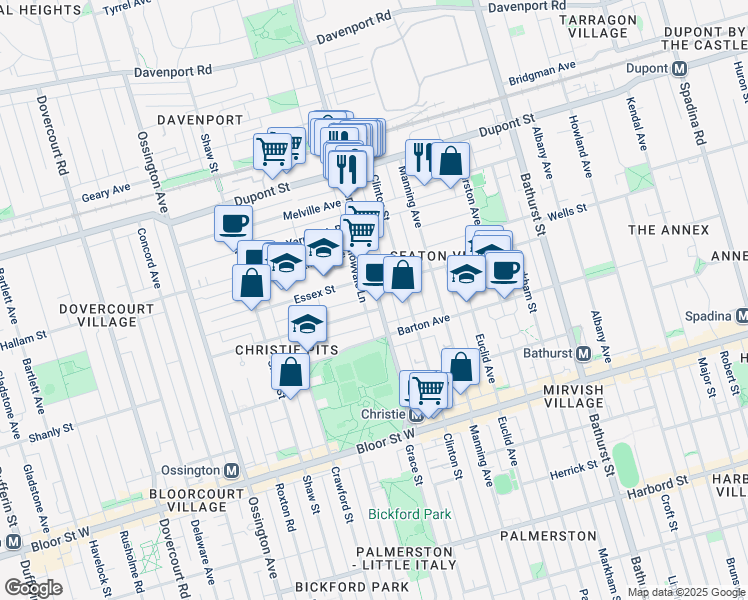 map of restaurants, bars, coffee shops, grocery stores, and more near in Toronto