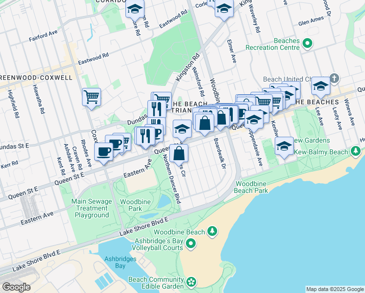 map of restaurants, bars, coffee shops, grocery stores, and more near in Toronto