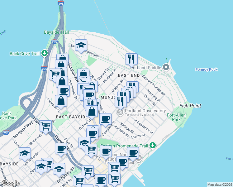 map of restaurants, bars, coffee shops, grocery stores, and more near in Portland