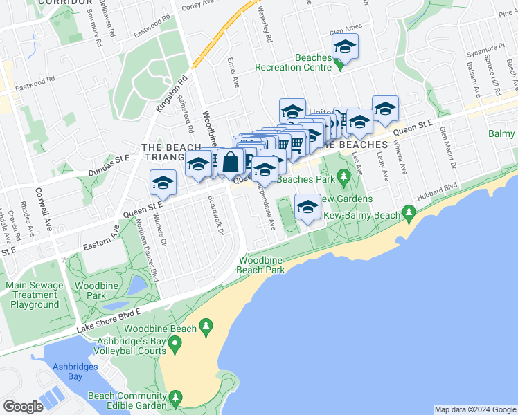 map of restaurants, bars, coffee shops, grocery stores, and more near in Toronto