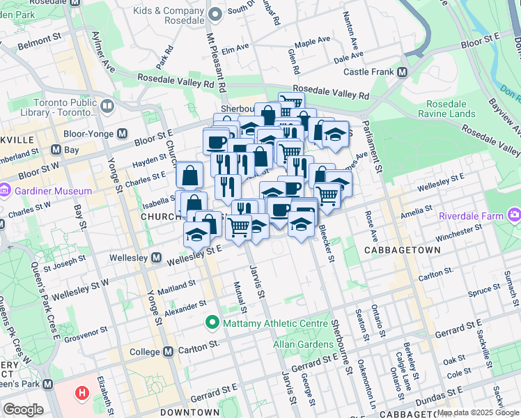 map of restaurants, bars, coffee shops, grocery stores, and more near in Toronto
