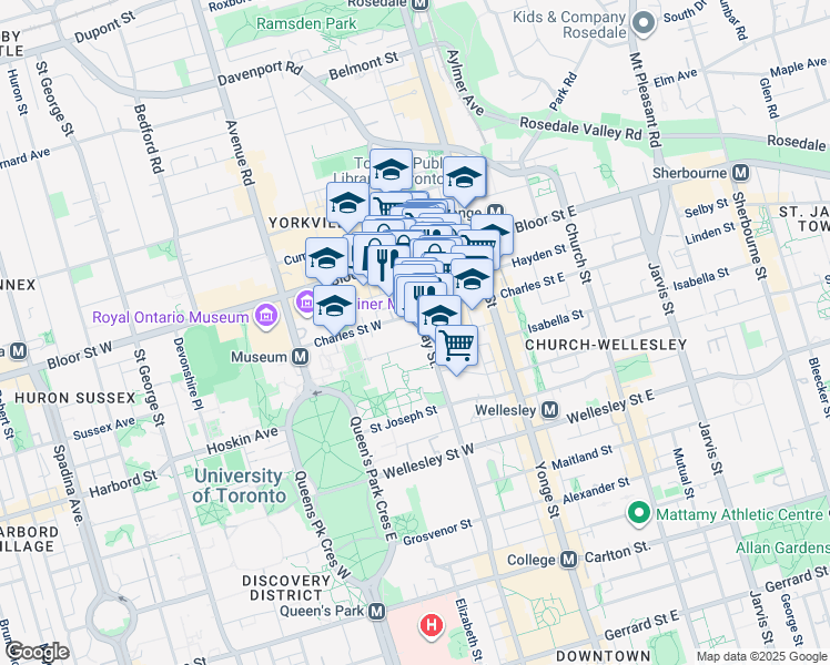 map of restaurants, bars, coffee shops, grocery stores, and more near in Toronto