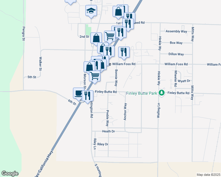 map of restaurants, bars, coffee shops, grocery stores, and more near 16460 Finley Butte Road in La Pine