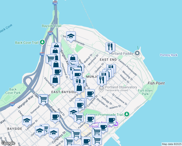 map of restaurants, bars, coffee shops, grocery stores, and more near in Portland