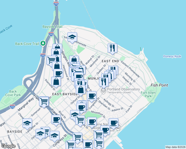 map of restaurants, bars, coffee shops, grocery stores, and more near in Portland