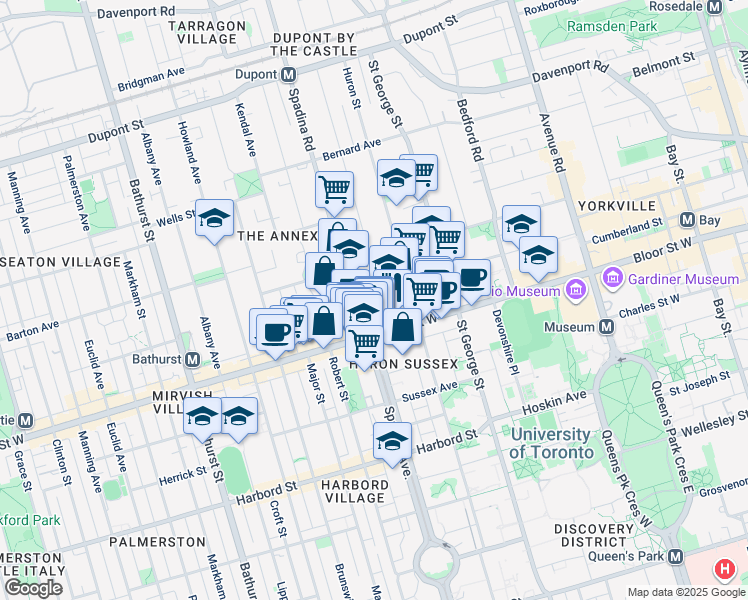 map of restaurants, bars, coffee shops, grocery stores, and more near in Toronto