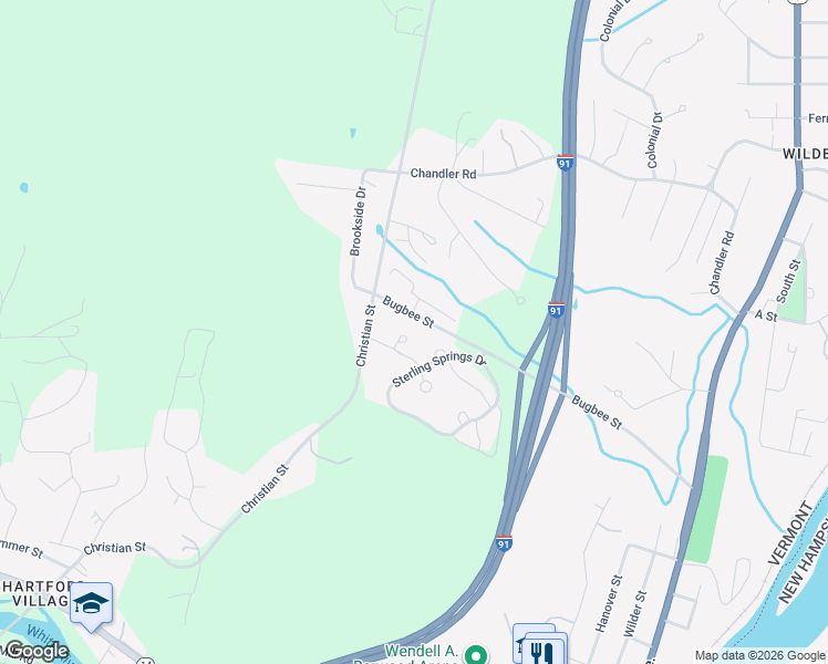 map of restaurants, bars, coffee shops, grocery stores, and more near 12 Vermont Drive in Hartford