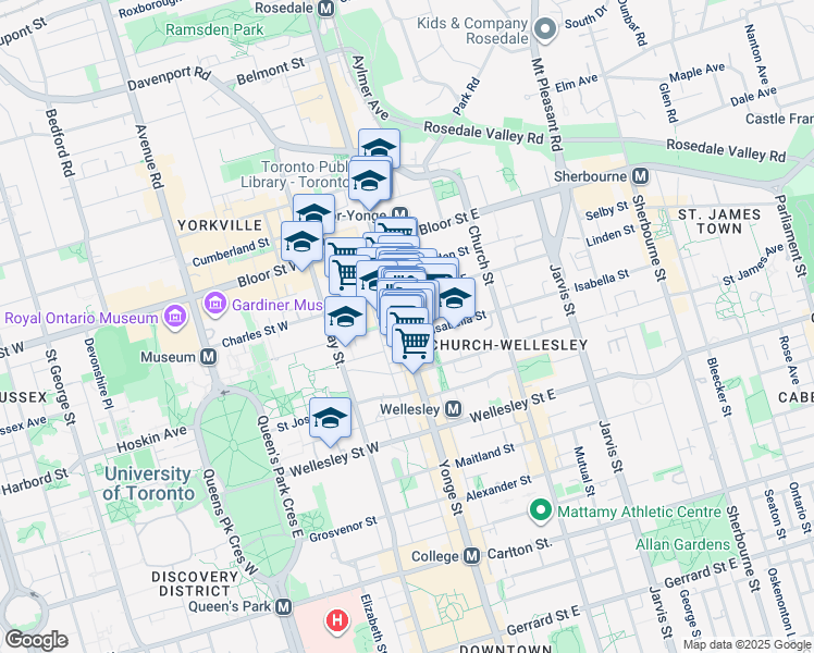 map of restaurants, bars, coffee shops, grocery stores, and more near in Toronto