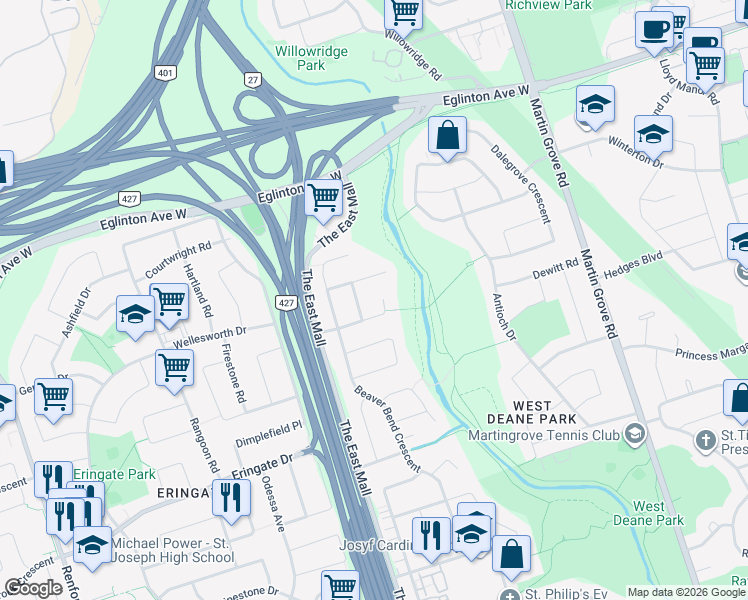 map of restaurants, bars, coffee shops, grocery stores, and more near in Toronto