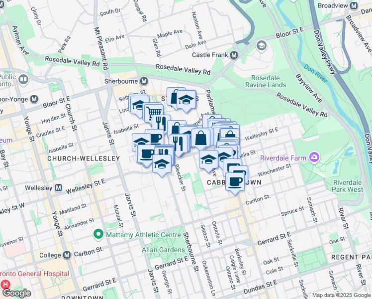 map of restaurants, bars, coffee shops, grocery stores, and more near in Toronto