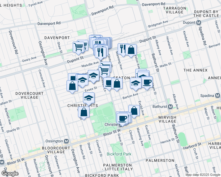 map of restaurants, bars, coffee shops, grocery stores, and more near in Toronto