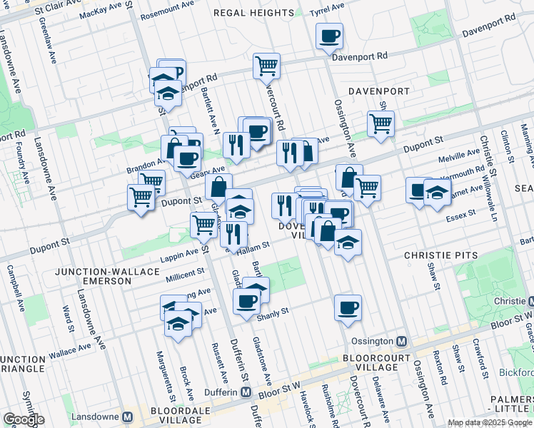 map of restaurants, bars, coffee shops, grocery stores, and more near in Toronto