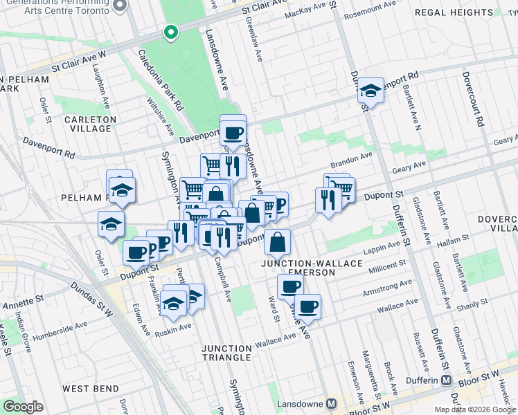 map of restaurants, bars, coffee shops, grocery stores, and more near in Toronto