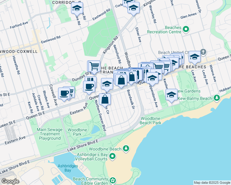 map of restaurants, bars, coffee shops, grocery stores, and more near in Toronto
