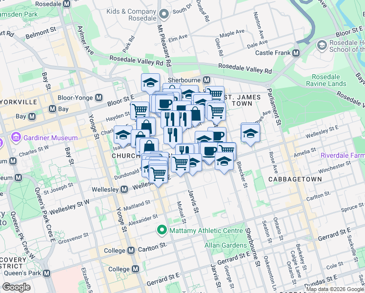 map of restaurants, bars, coffee shops, grocery stores, and more near 115 Earl Place in Toronto