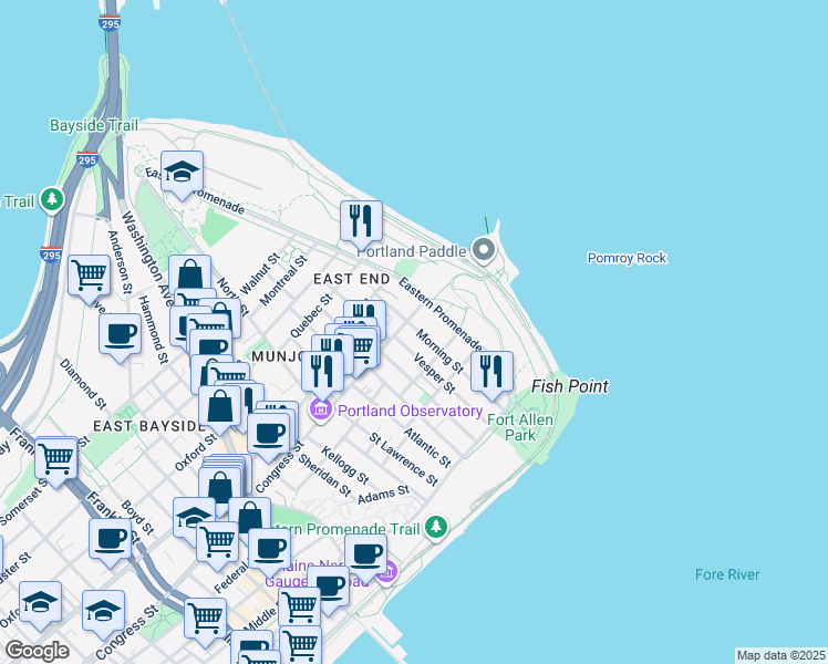 map of restaurants, bars, coffee shops, grocery stores, and more near in Portland