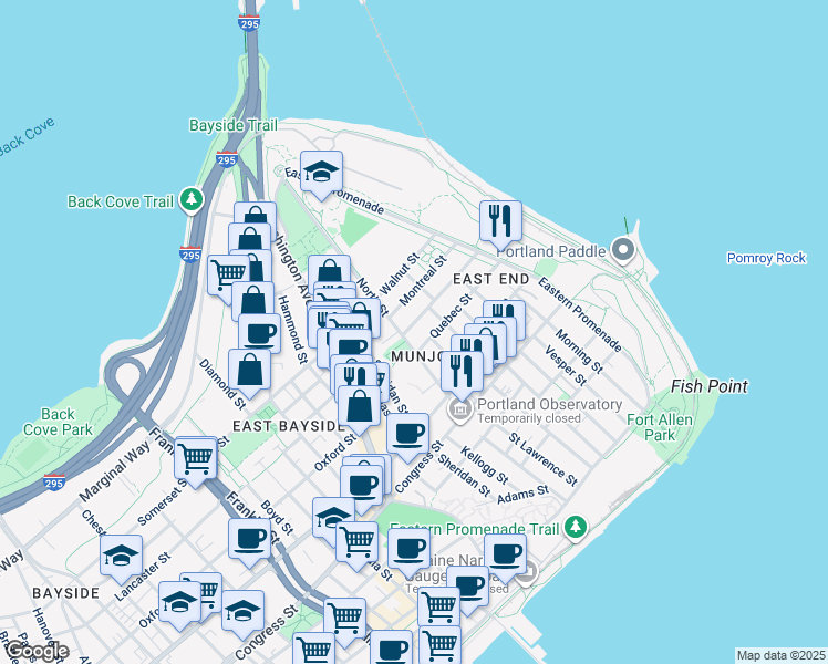 map of restaurants, bars, coffee shops, grocery stores, and more near in Portland