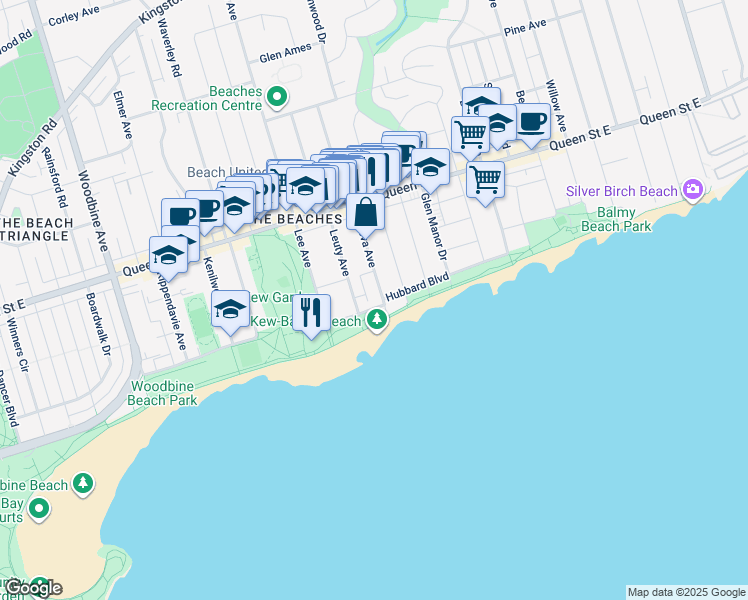 map of restaurants, bars, coffee shops, grocery stores, and more near in Toronto