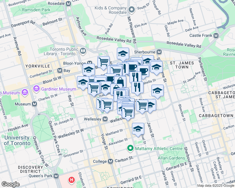 map of restaurants, bars, coffee shops, grocery stores, and more near in Toronto