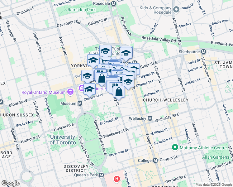 map of restaurants, bars, coffee shops, grocery stores, and more near in Toronto