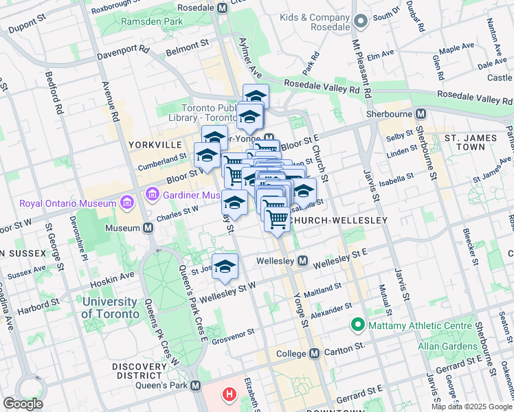 map of restaurants, bars, coffee shops, grocery stores, and more near in Toronto