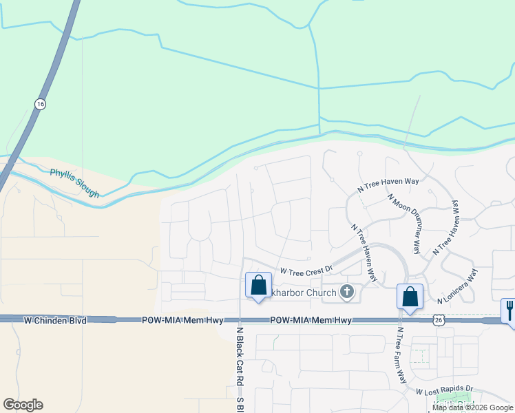 map of restaurants, bars, coffee shops, grocery stores, and more near 6960 North Exeter Place in Meridian
