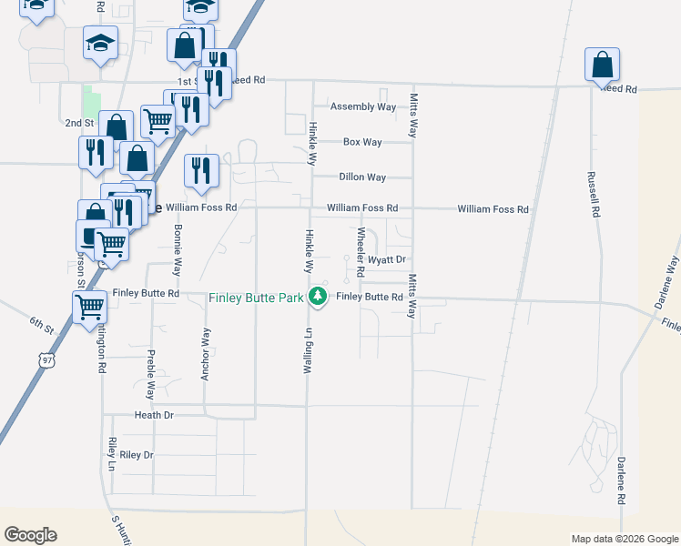 map of restaurants, bars, coffee shops, grocery stores, and more near 51423 Mac Court in La Pine