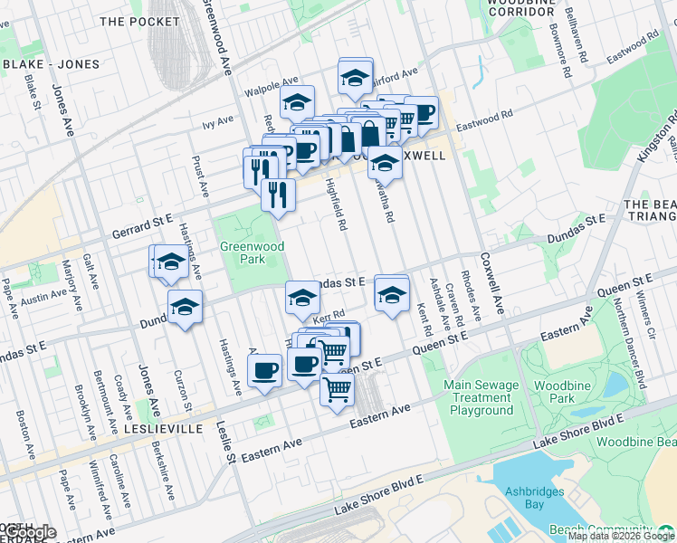 map of restaurants, bars, coffee shops, grocery stores, and more near 27 Hertle Avenue in Toronto