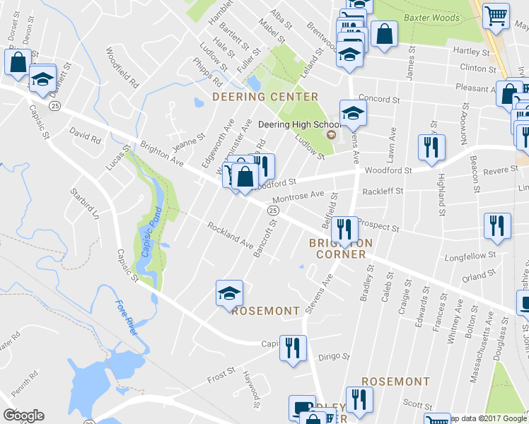 map of restaurants, bars, coffee shops, grocery stores, and more near 540 Brighton Avenue in Portland