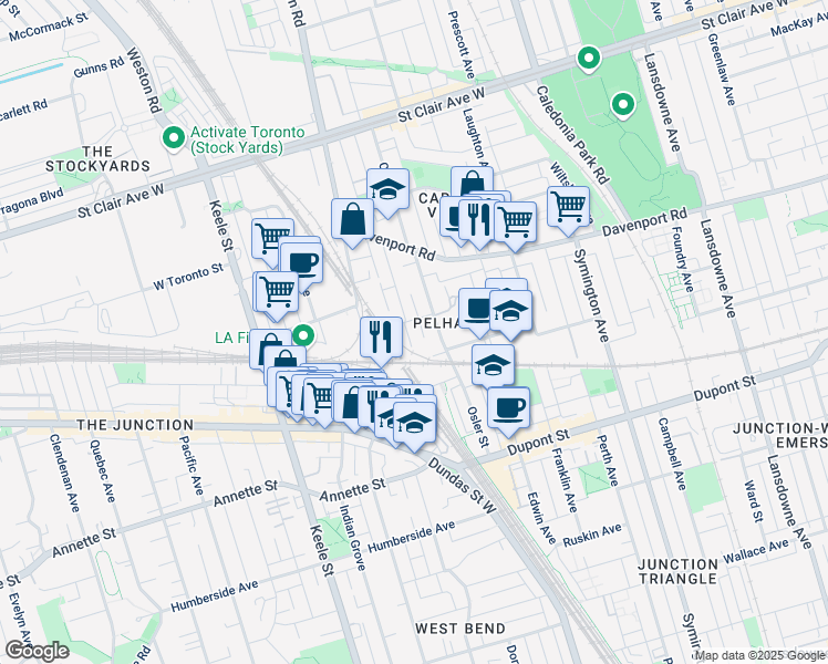 map of restaurants, bars, coffee shops, grocery stores, and more near in Toronto