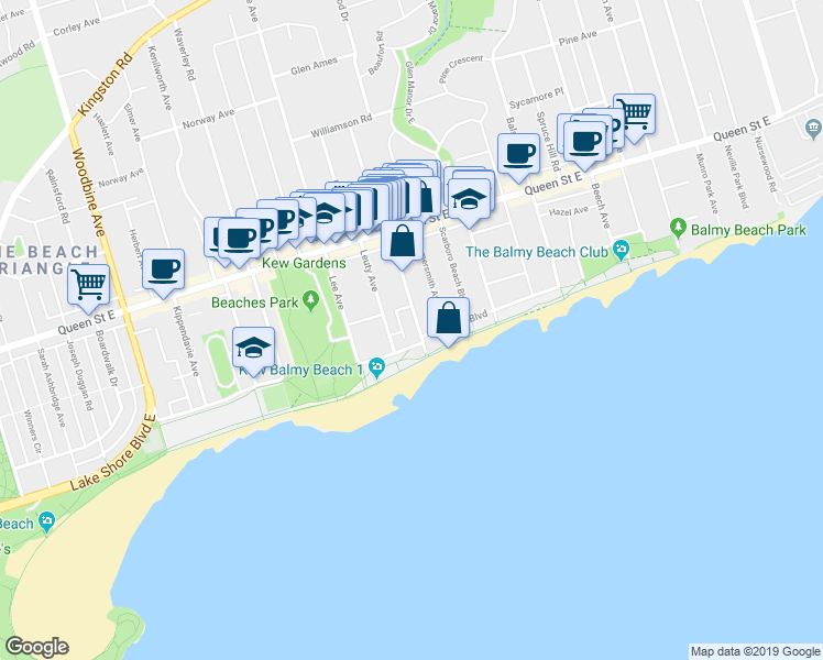 map of restaurants, bars, coffee shops, grocery stores, and more near in Toronto