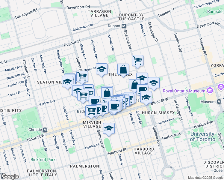 map of restaurants, bars, coffee shops, grocery stores, and more near in Toronto