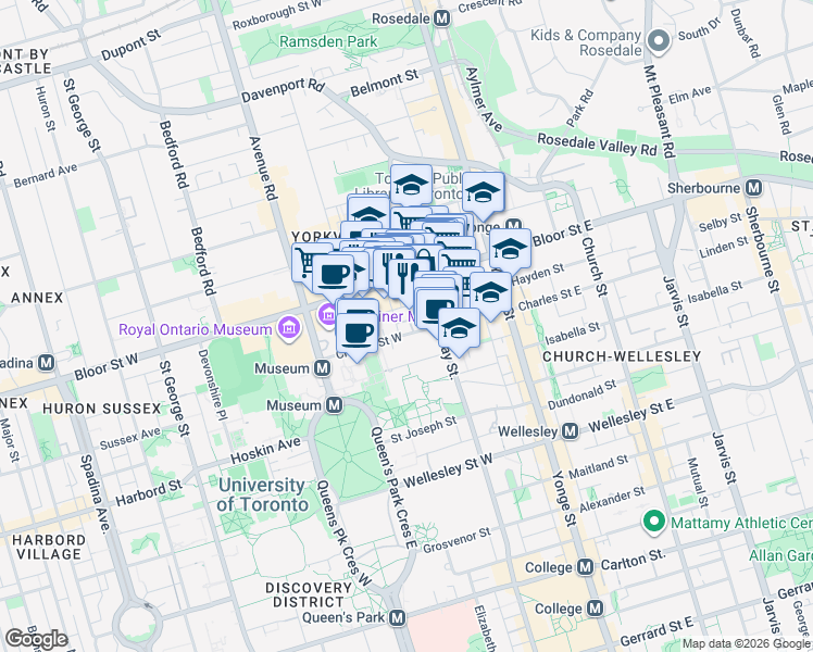 map of restaurants, bars, coffee shops, grocery stores, and more near 1 Saint Thomas Street in Toronto