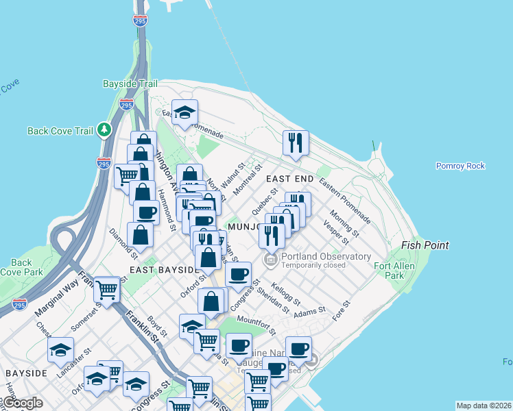 map of restaurants, bars, coffee shops, grocery stores, and more near in Portland