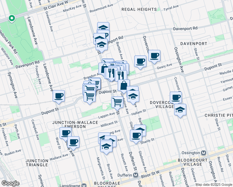 map of restaurants, bars, coffee shops, grocery stores, and more near in Toronto