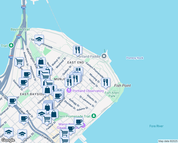 map of restaurants, bars, coffee shops, grocery stores, and more near in Portland