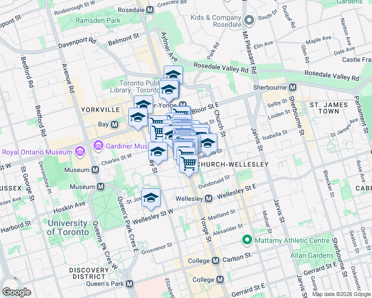 map of restaurants, bars, coffee shops, grocery stores, and more near in Toronto
