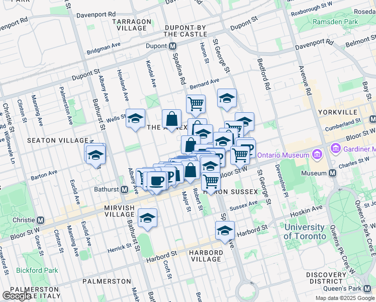map of restaurants, bars, coffee shops, grocery stores, and more near 31 Walmer Road in Toronto