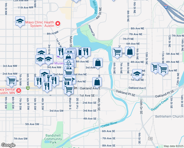 map of restaurants, bars, coffee shops, grocery stores, and more near 308 2nd Avenue Northeast in Austin
